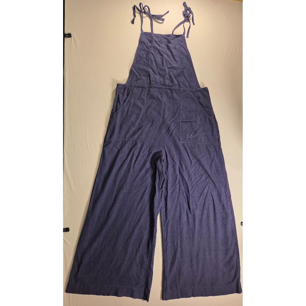 By Anthropologie Women's Linen Blend Super Wide Leg Overalls Blue Size L